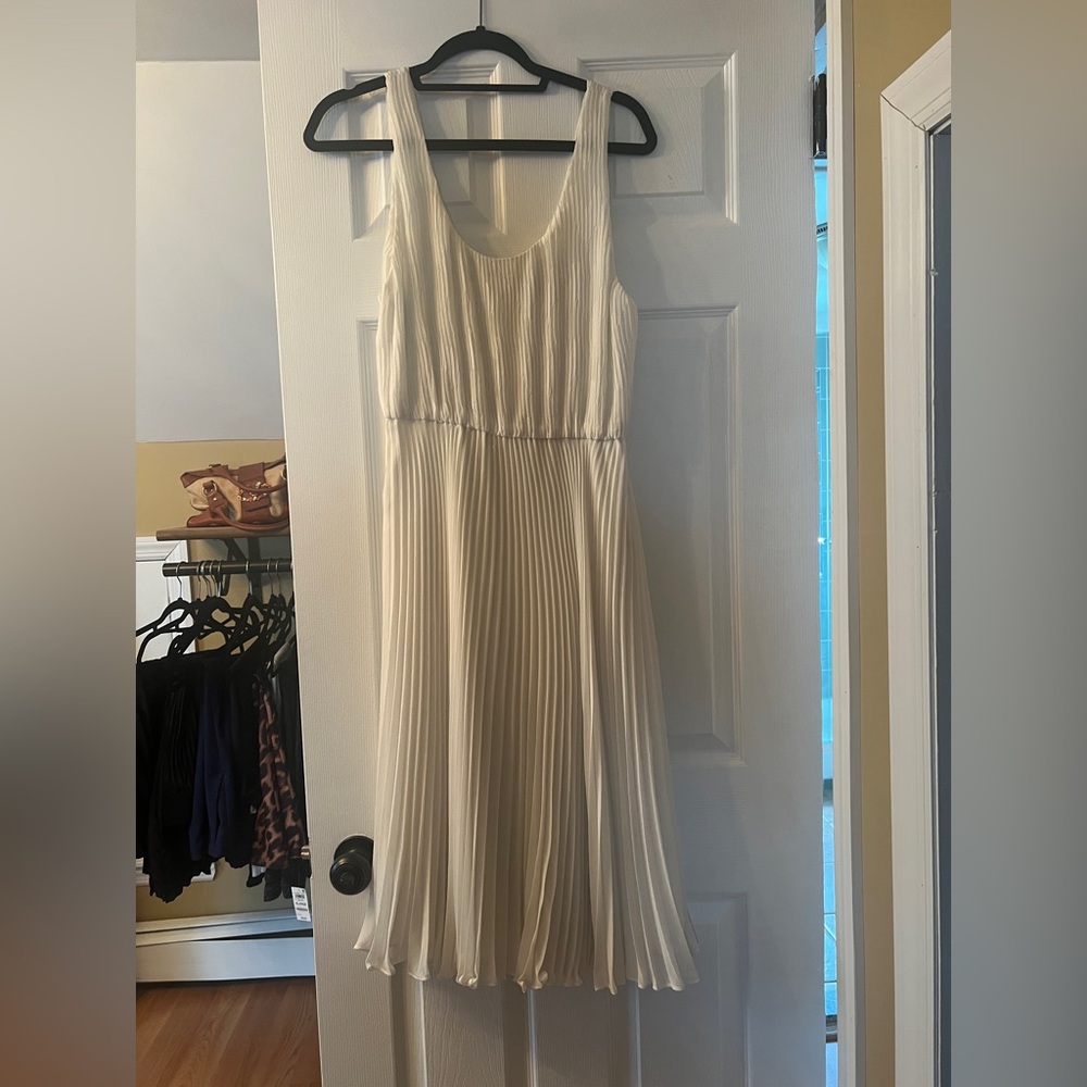 Alice + Olivia White Pleated Midi Sundress